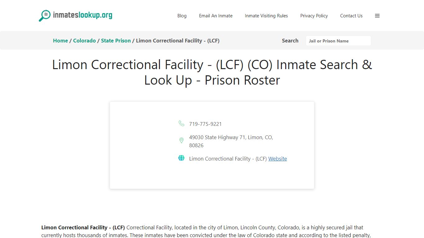 Limon Correctional Facility - (LCF) (CO) Inmate Search & Look Up ...